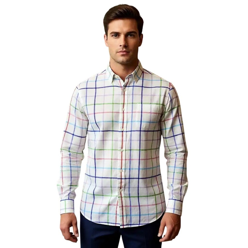 Cremieux Collection Men Linen Multi Color Windowpane Plaid Shirt L NWT